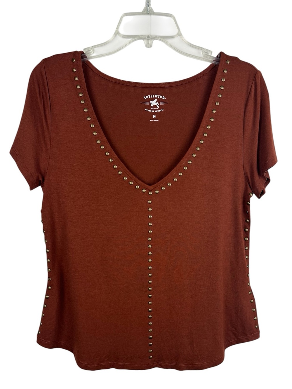 Idyllwind Miranda Lambert Studded V Neck Top Brown Western Tee M